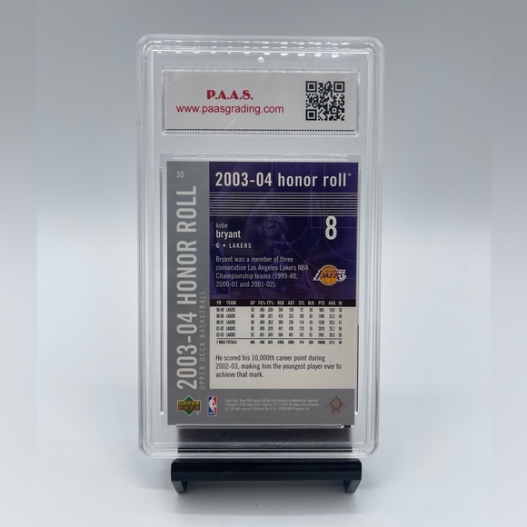 2003 U.D. Honor Roll Kobe Bryant P.A.A.S Grading 10 Lakers #35 Card - Picture 2 of 4
